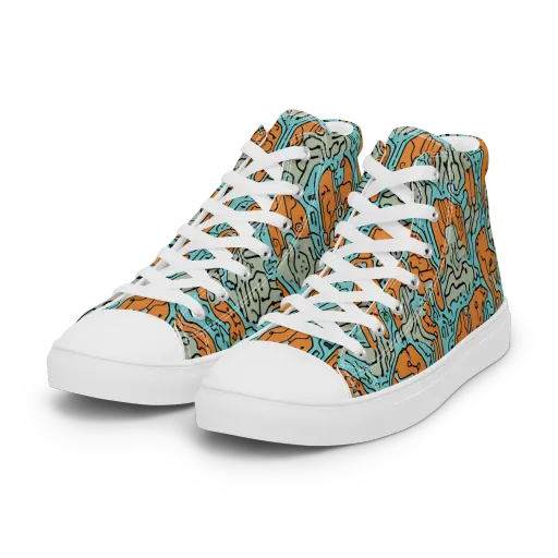 Tangerine Circuit on a Women's High Top Canvas Shoes