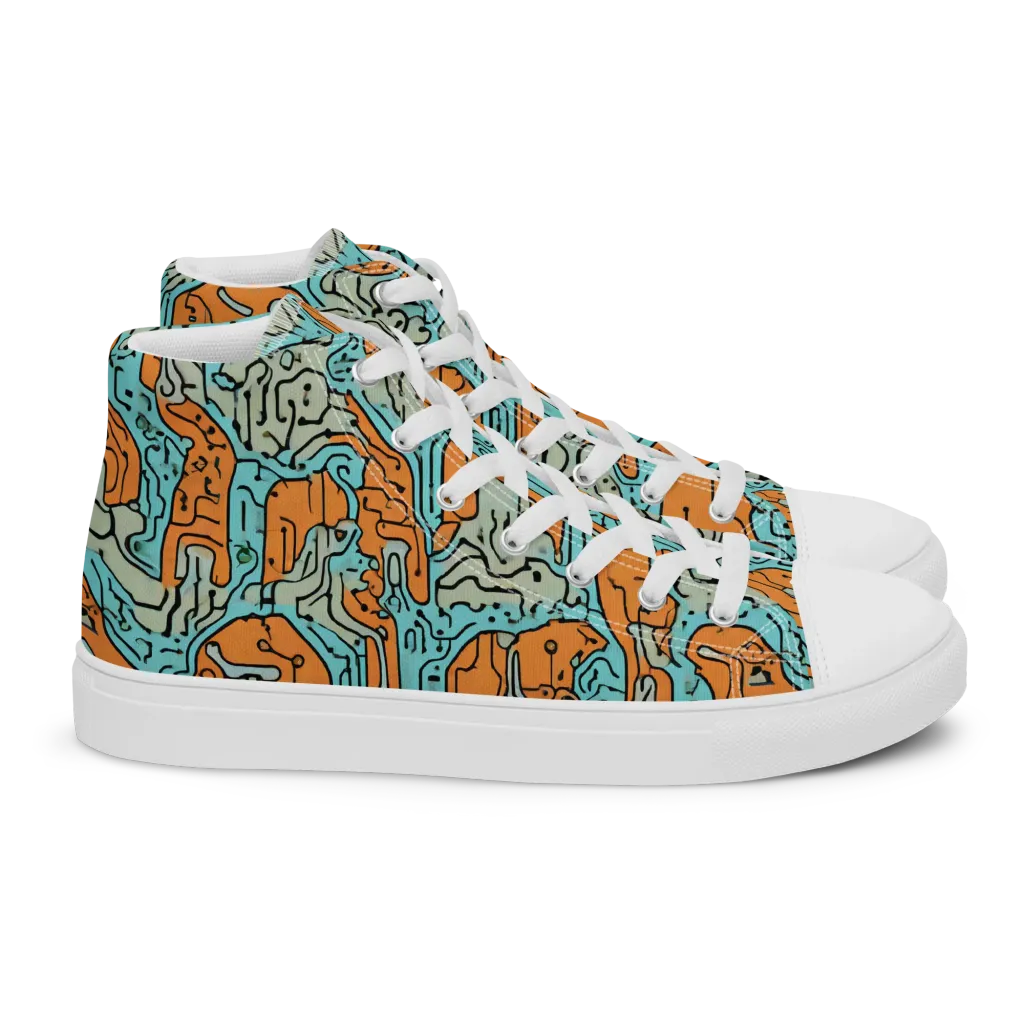 Tangerine Circuit on Women's High Top Canvas Shoes — Right