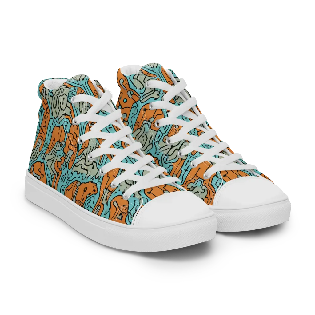 Tangerine Circuit on Women's High Top Canvas Shoes — Right Front