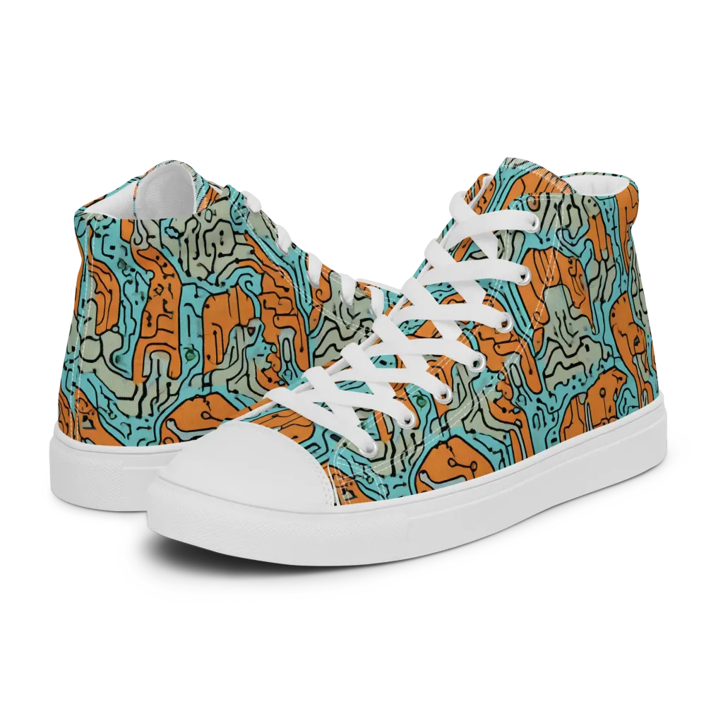 Tangerine Circuit on Women's High Top Canvas Shoes — Left