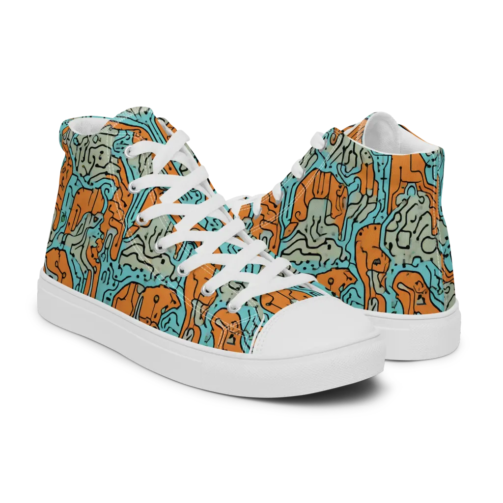 Tangerine Circuit on Women's High Top Canvas Shoes — Right