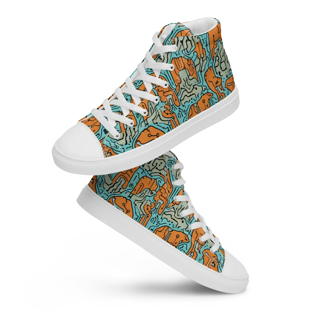 Tangerine Circuit on Women's High Top Canvas Shoes — Front