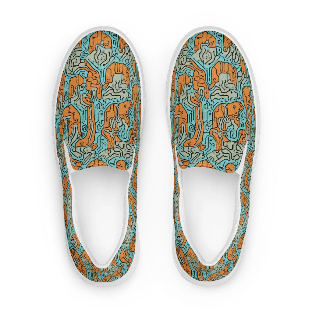 Tangerine Circuit on Men's Slip-On Canvas Shoes — Front