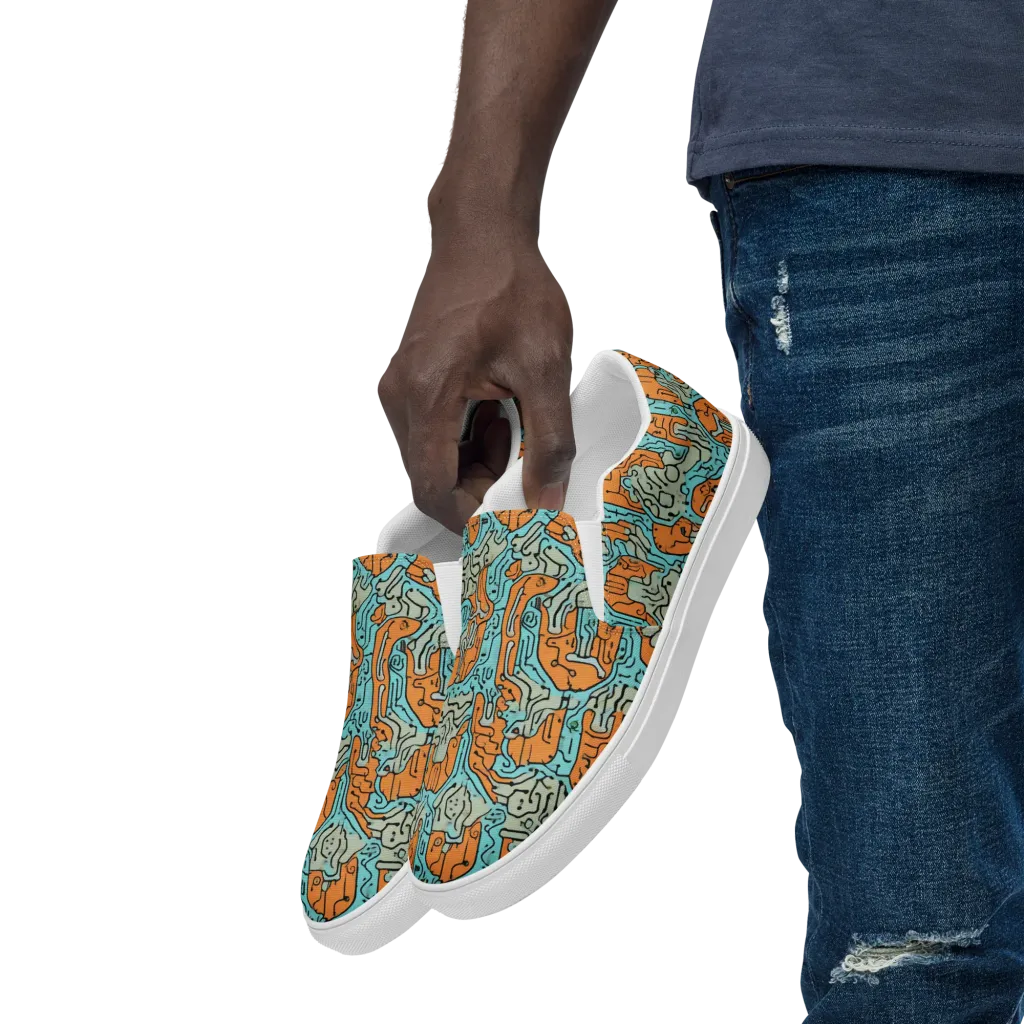 Tangerine Circuit on Men's Slip-On Canvas Shoes — Left Front