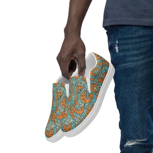 Tangerine Circuit on a Men's Slip-On Canvas Shoes