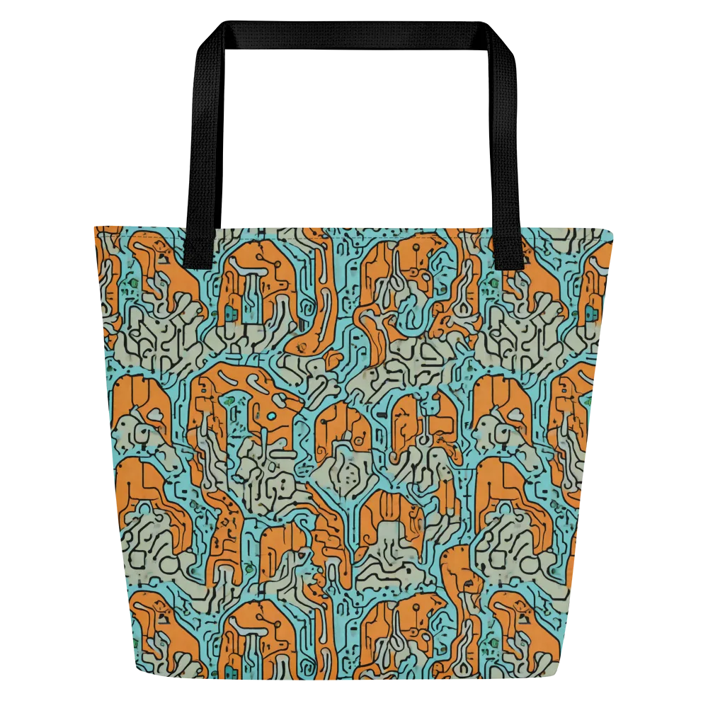 Tangerine Circuit on Large Tote Bag W/ Pocket — Front