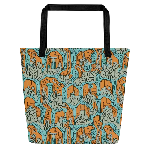 Tangerine Circuit on a Large Tote Bag W/ Pocket