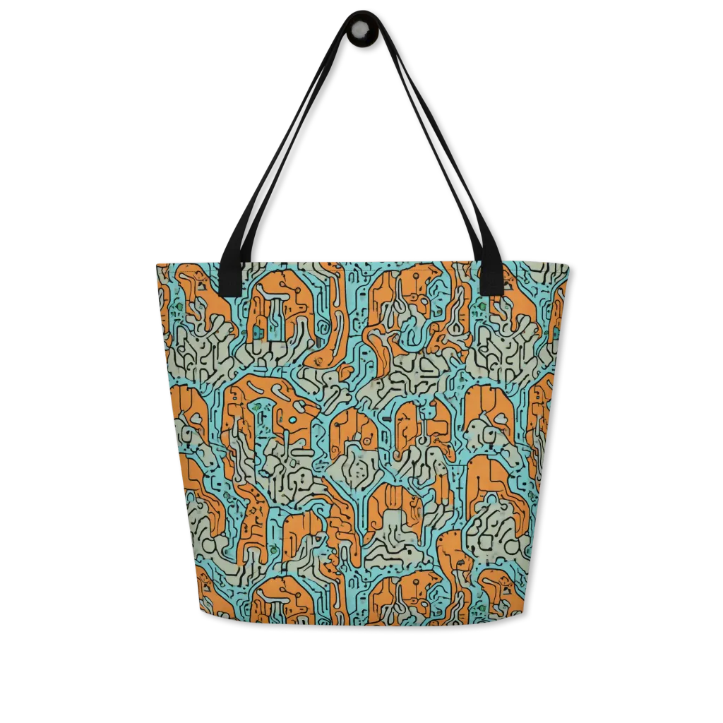 Tangerine Circuit on Large Tote Bag W/ Pocket — Front