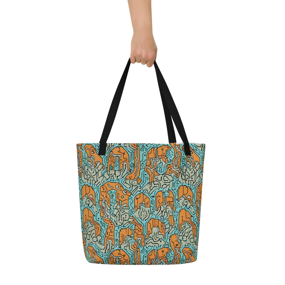 Tangerine Circuit on Large Tote Bag W/ Pocket — Front
