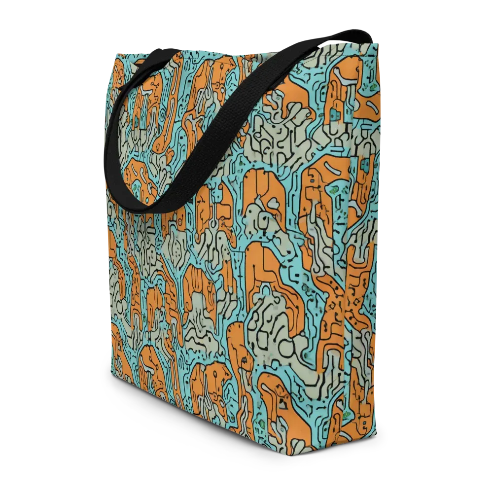 Tangerine Circuit on Large Tote Bag W/ Pocket — Front