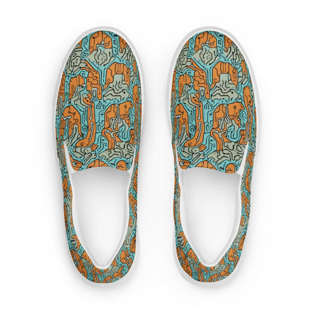 Tangerine Circuit on Women's Slip-On Canvas Shoes — Front