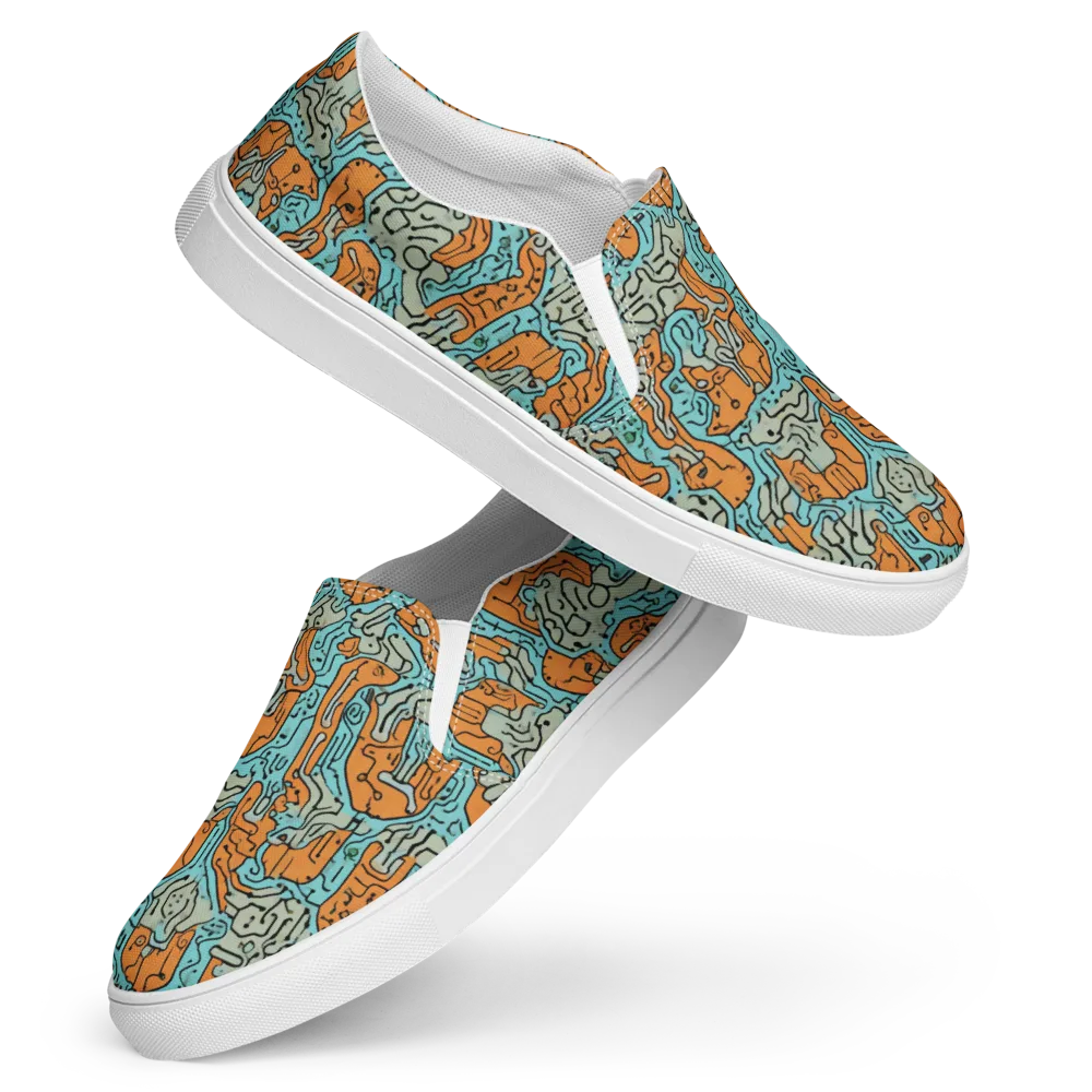 Tangerine Circuit on Women's Slip-On Canvas Shoes — Front