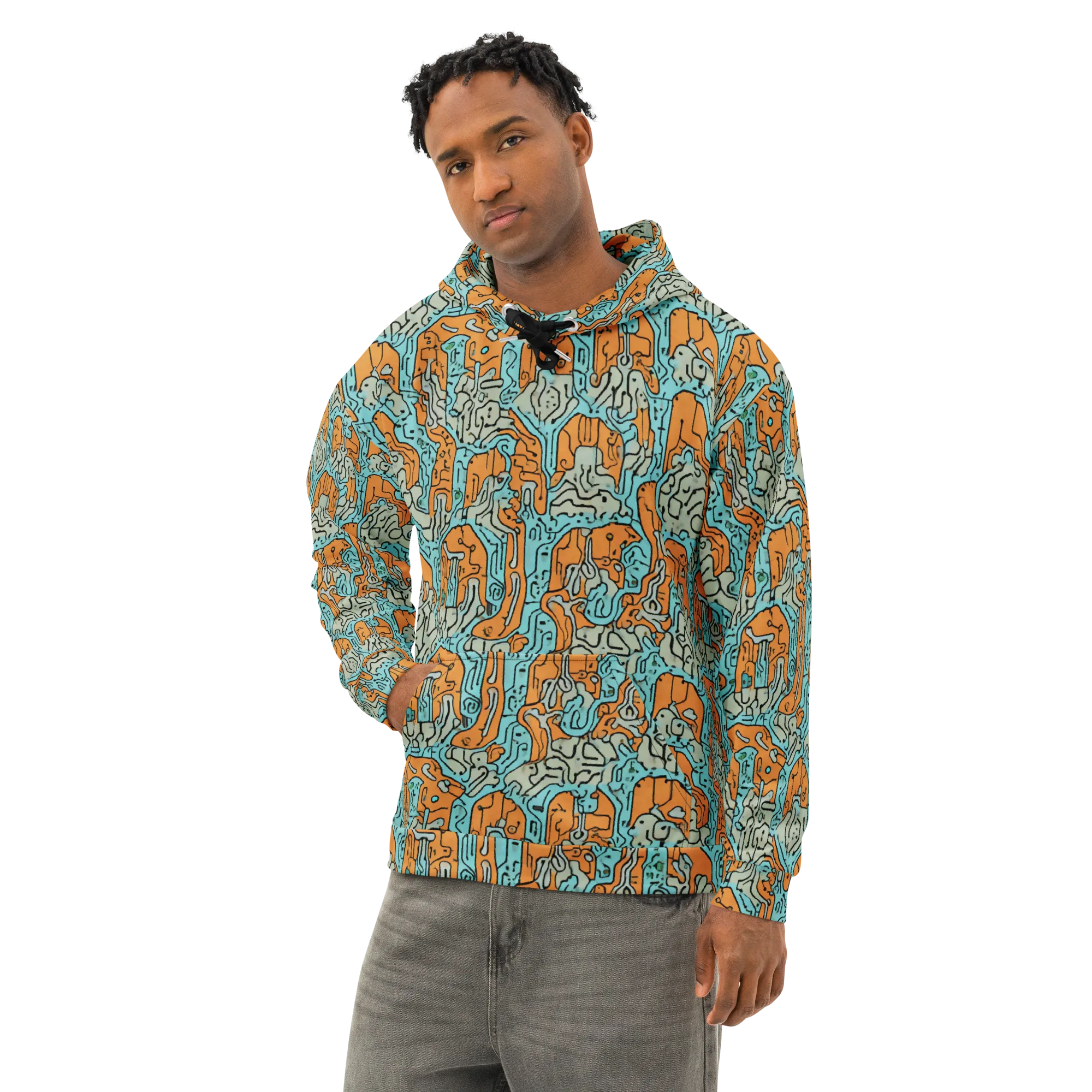 Tangerine Circuit on Cotton Hoodie — Left Front