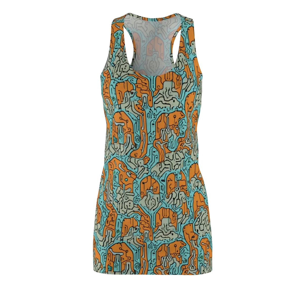 Tangerine Circuit on Racerback Dress — Front