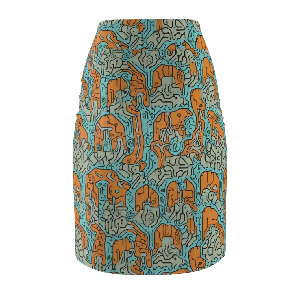 Tangerine Circuit on Pencil Skirt — Back