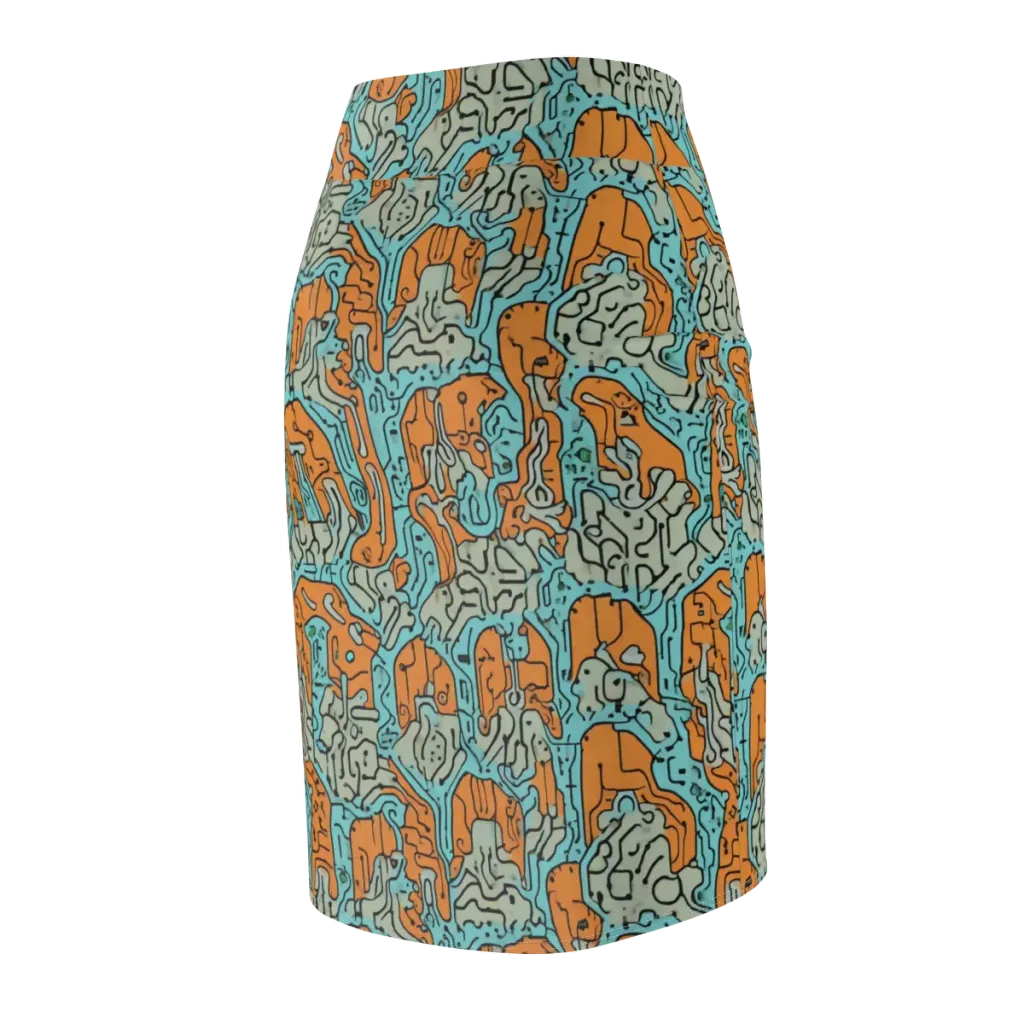 Tangerine Circuit on Pencil Skirt — Back Side