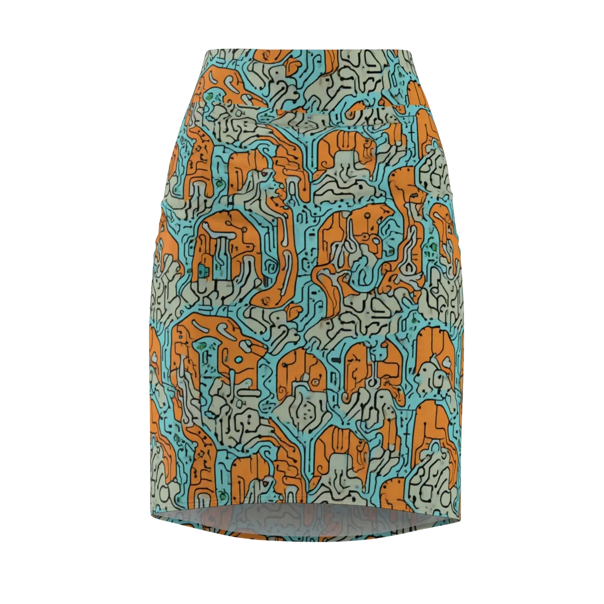 Tangerine Circuit on Pencil Skirt — Front