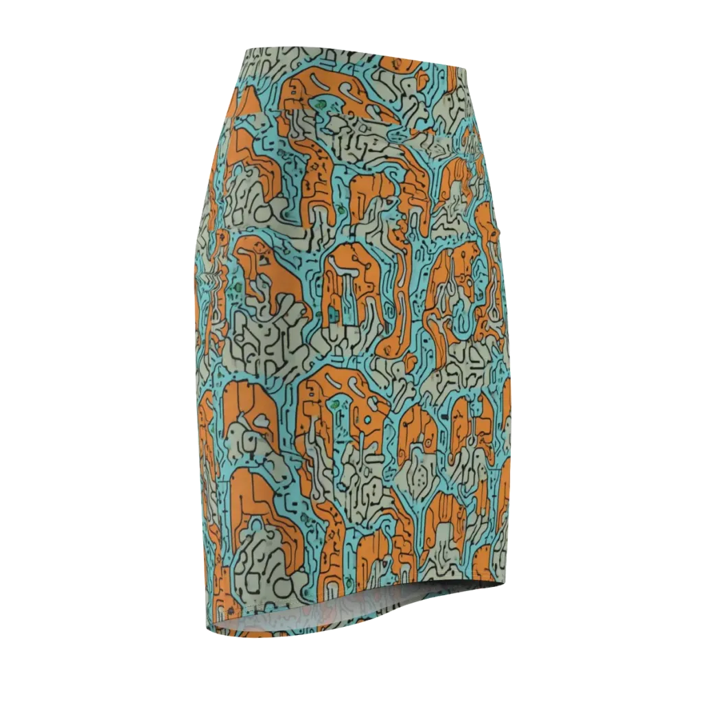 Tangerine Circuit on Pencil Skirt — Front Side