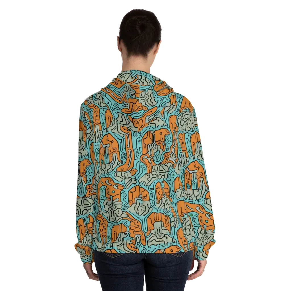 Tangerine Circuit on Women's Full-Zip Hoodie — Back On Person