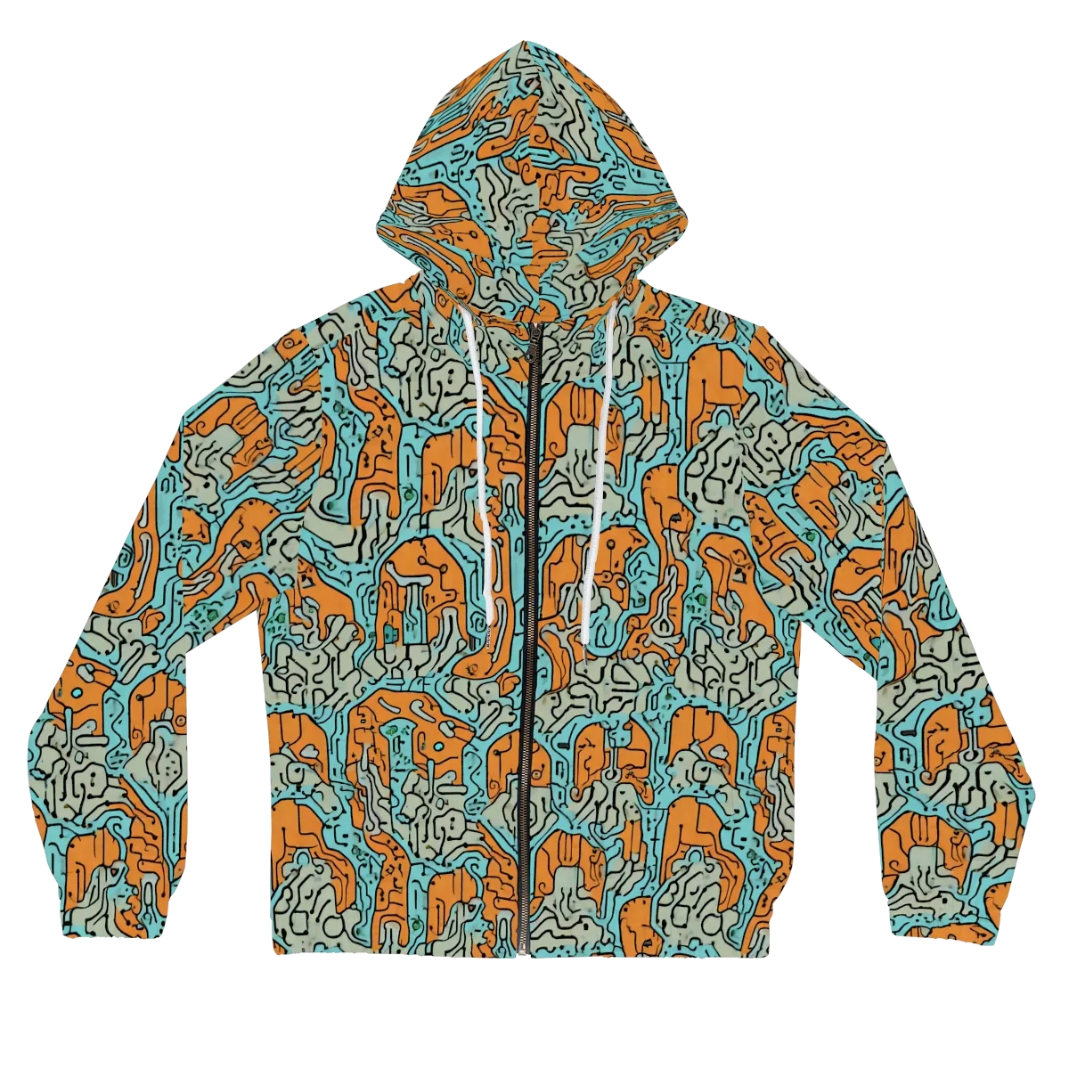 Tangerine Circuit on Women's Full-Zip Hoodie — Front