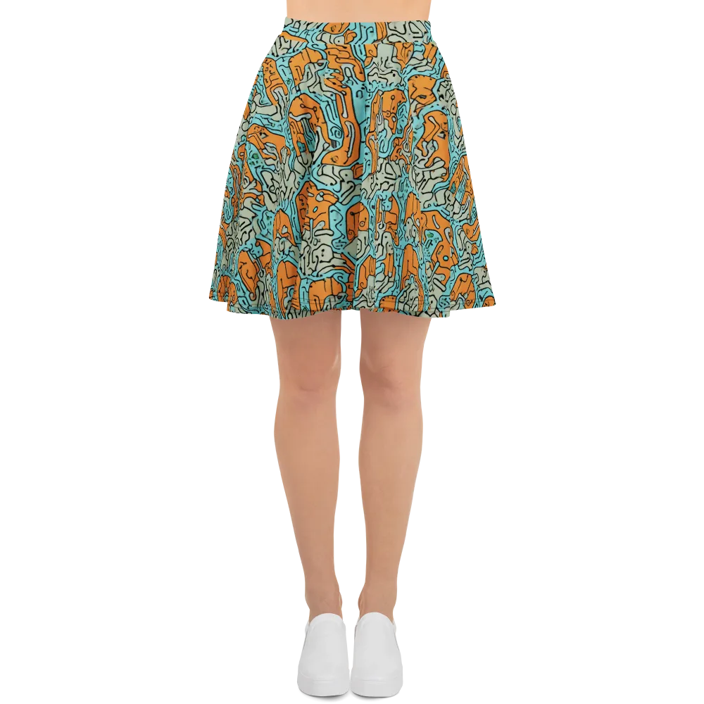 Tangerine Circuit on Skater Skirt — Front