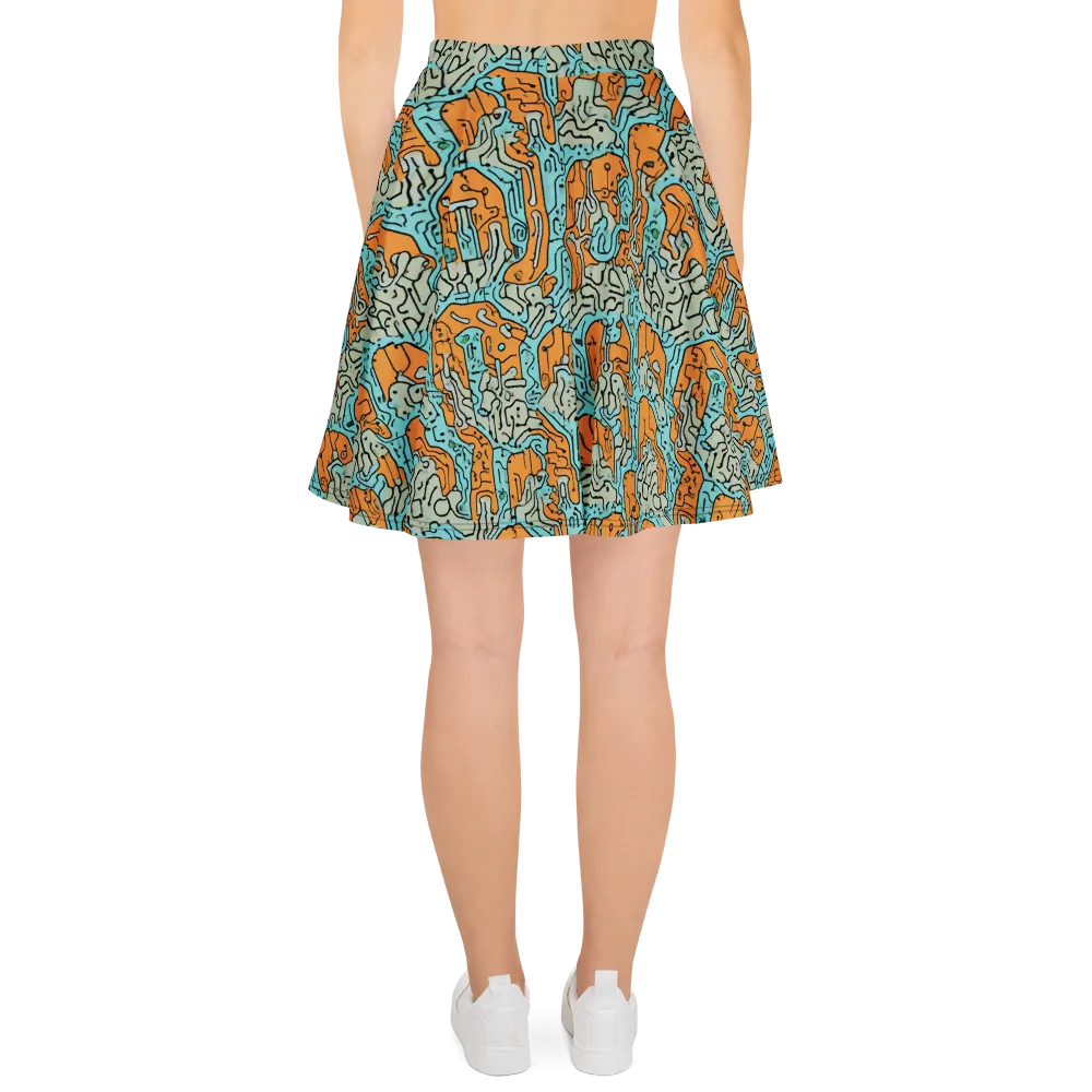 Tangerine Circuit on Skater Skirt — Back