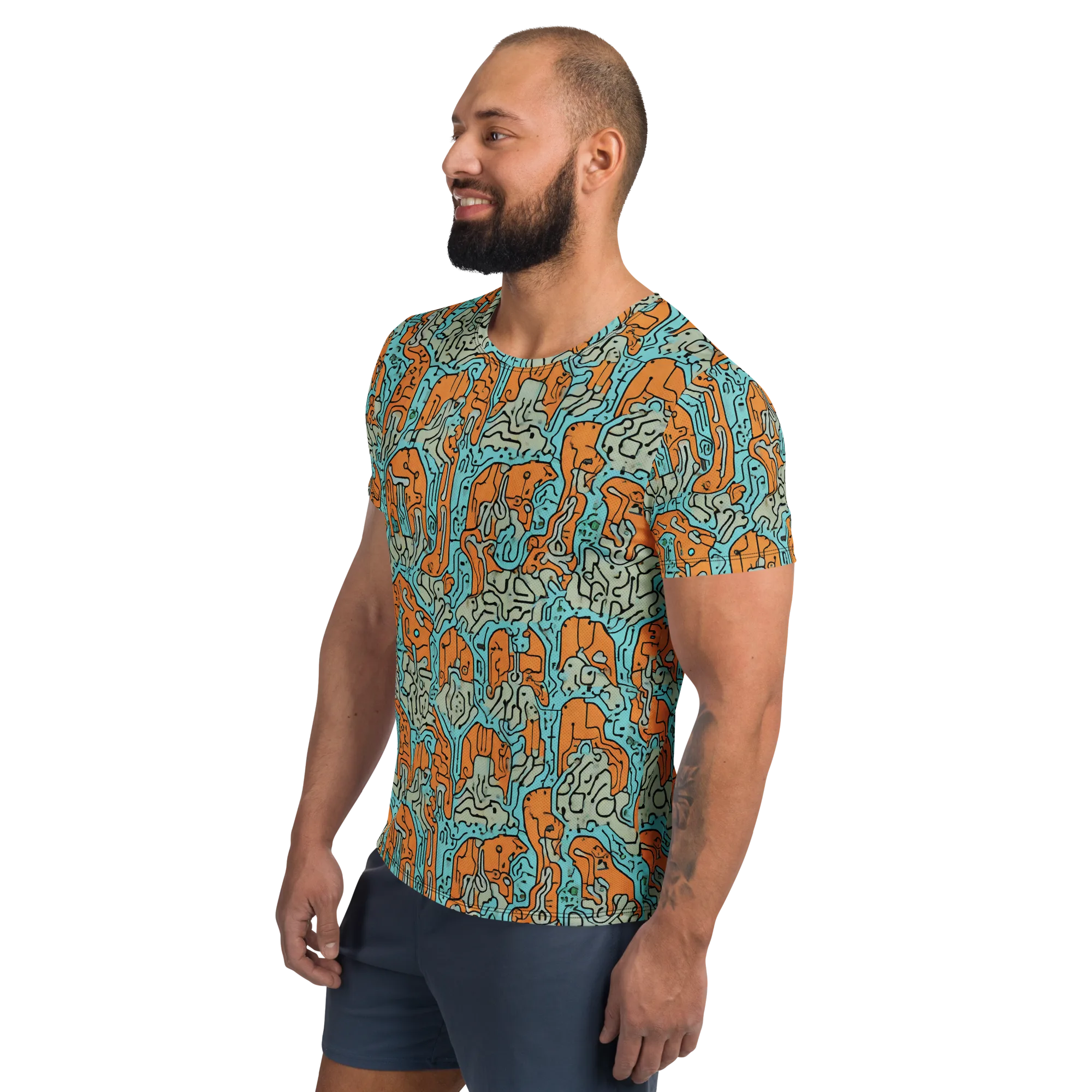 Tangerine Circuit on Men's Athletic T-Shirt — Left