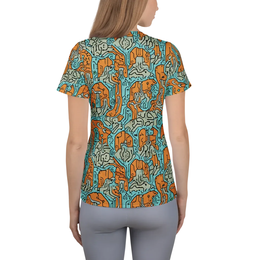 Tangerine Circuit on Women's Athletic T-Shirt — Back