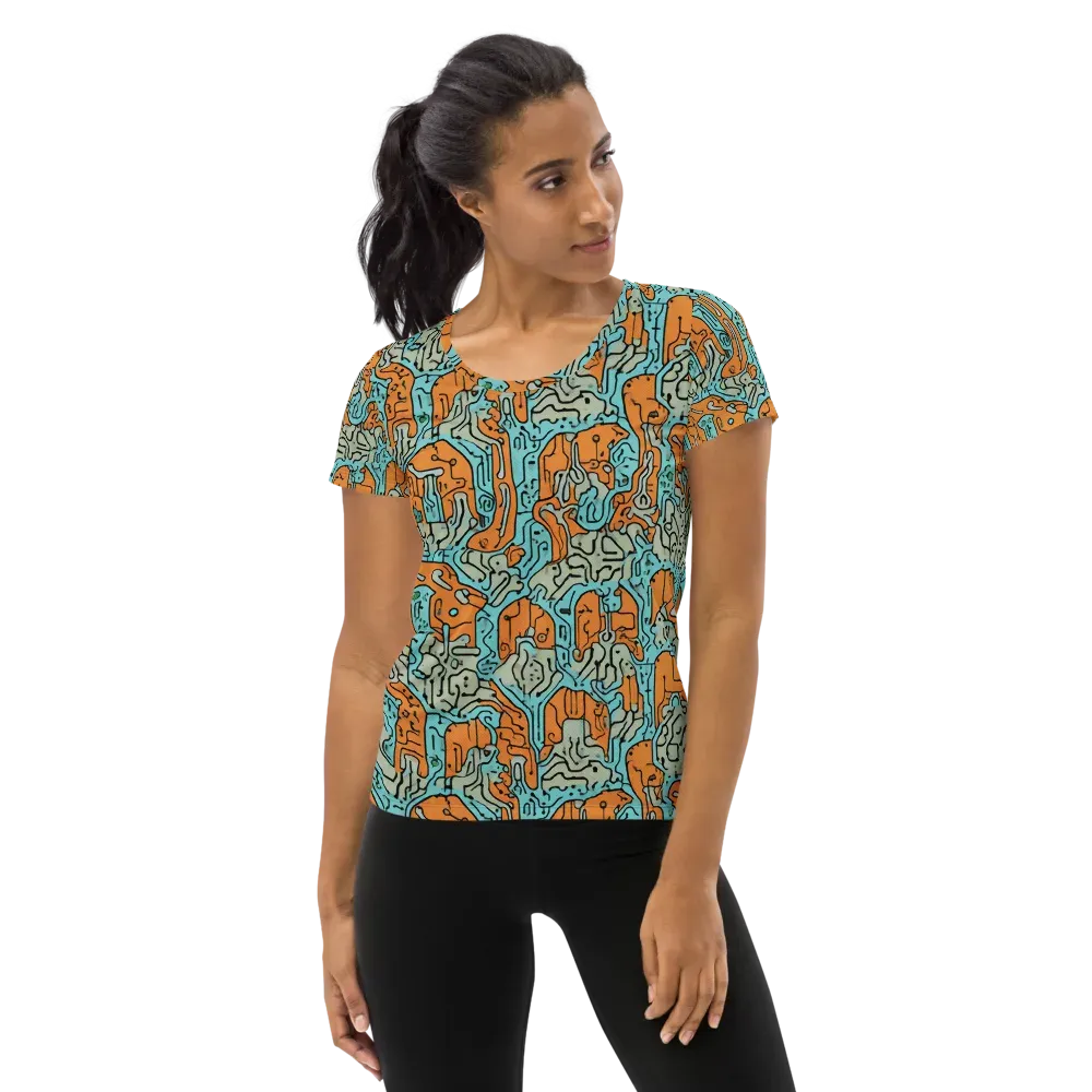 Tangerine Circuit on Women's Athletic T-Shirt — Front