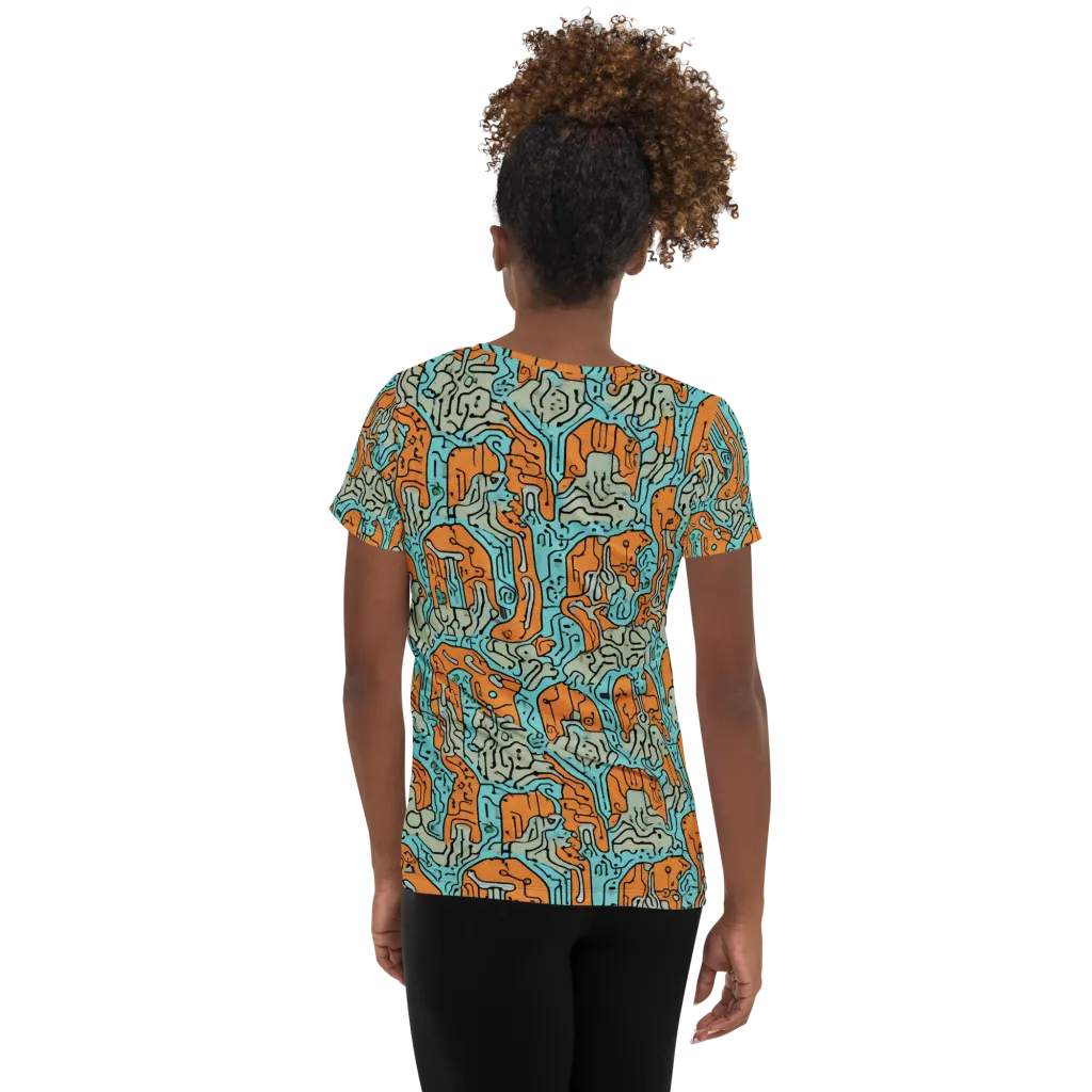Tangerine Circuit on Women's Athletic T-Shirt — Back
