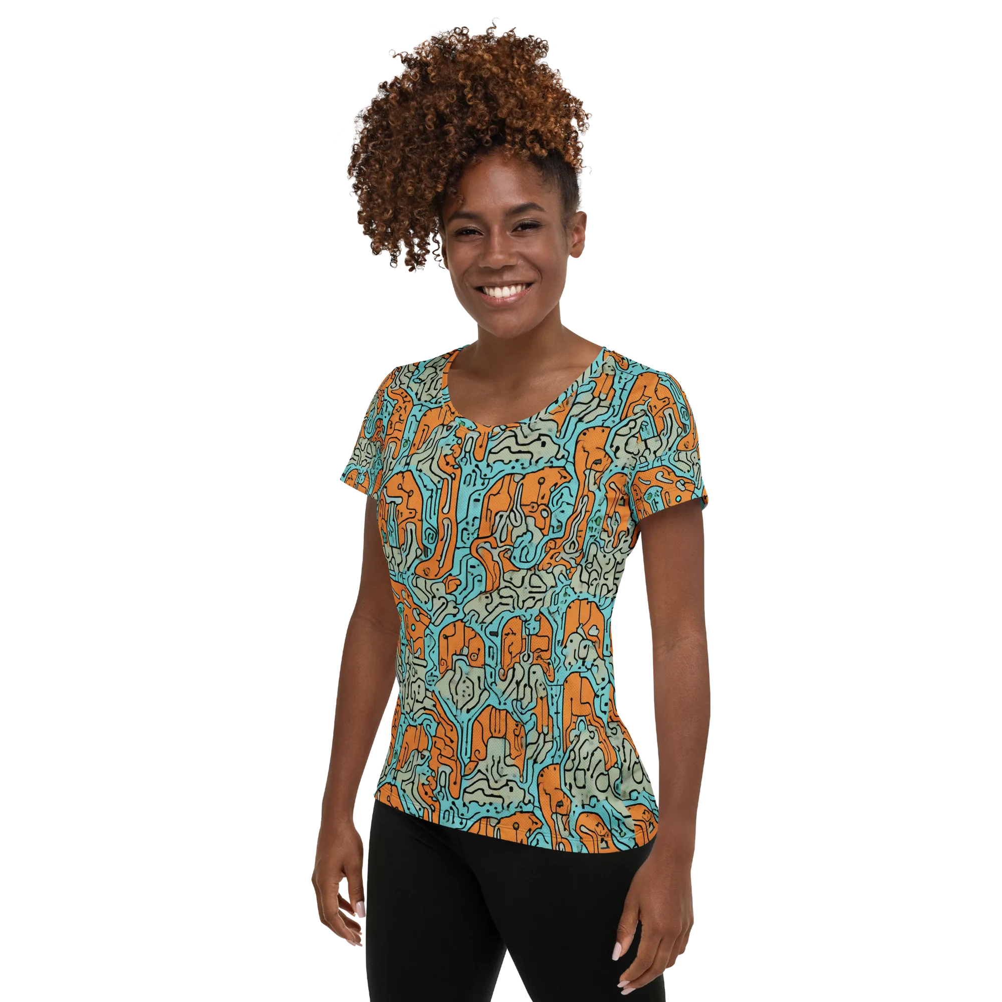 Tangerine Circuit on Women's Athletic T-Shirt — Left