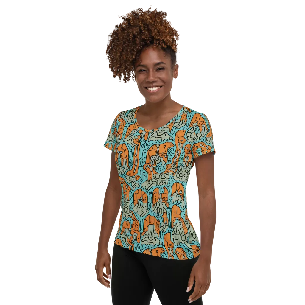Tangerine Circuit on Women's Athletic T-Shirt — Left