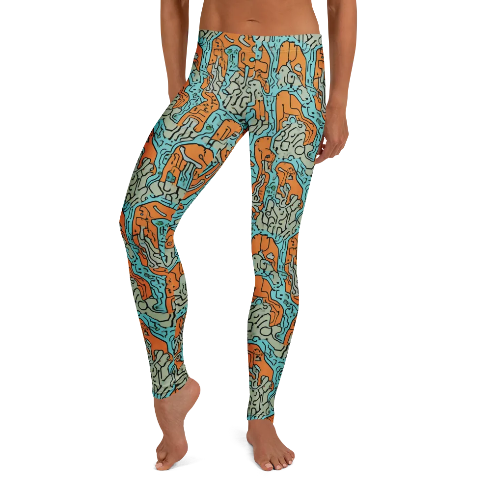 Tangerine Circuit on Leggings — Front