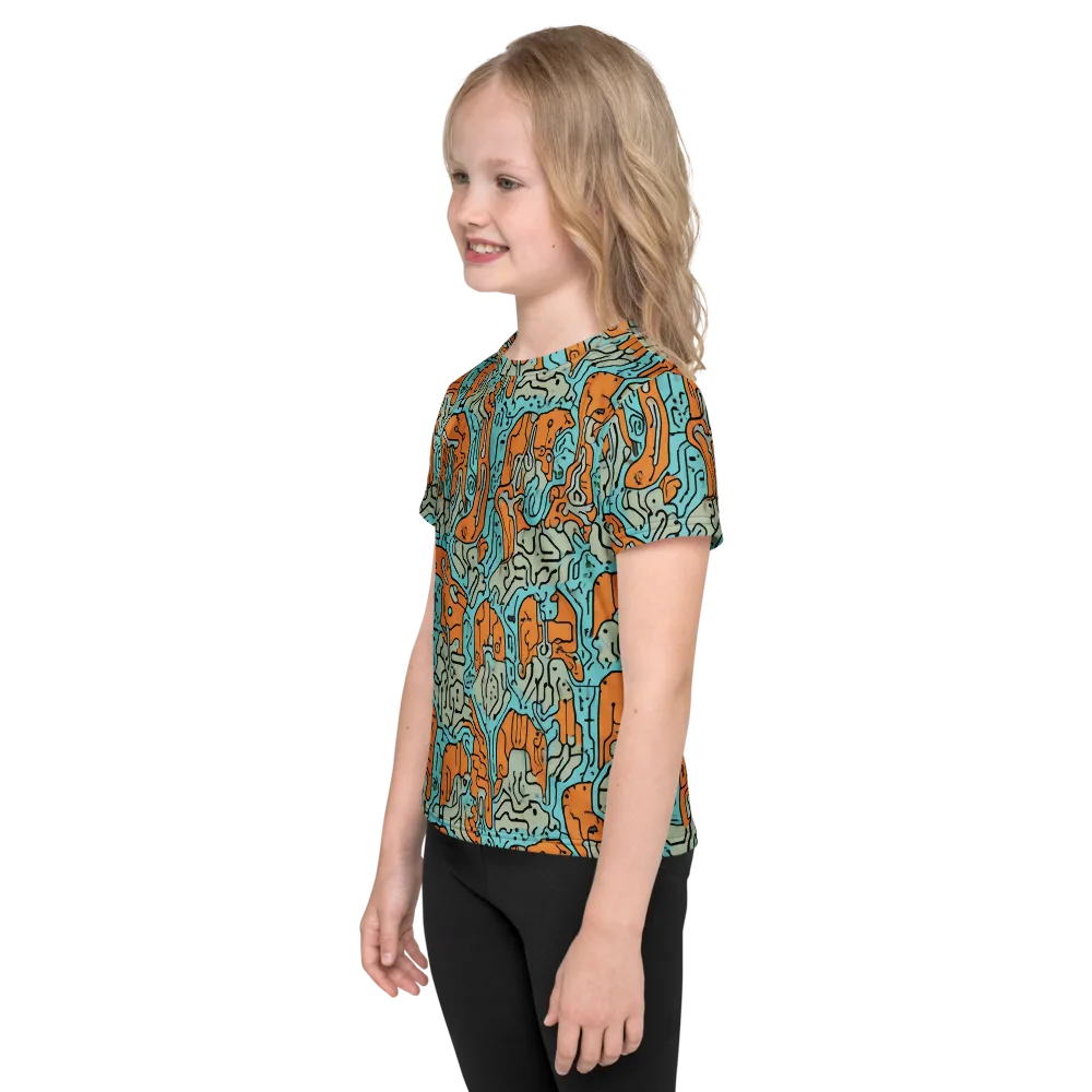 Tangerine Circuit on Kids Crew Neck T-Shirt — Left