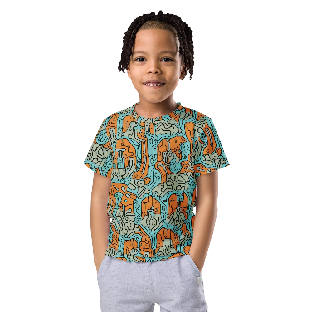 Tangerine Circuit on Kids Crew Neck T-Shirt — Front