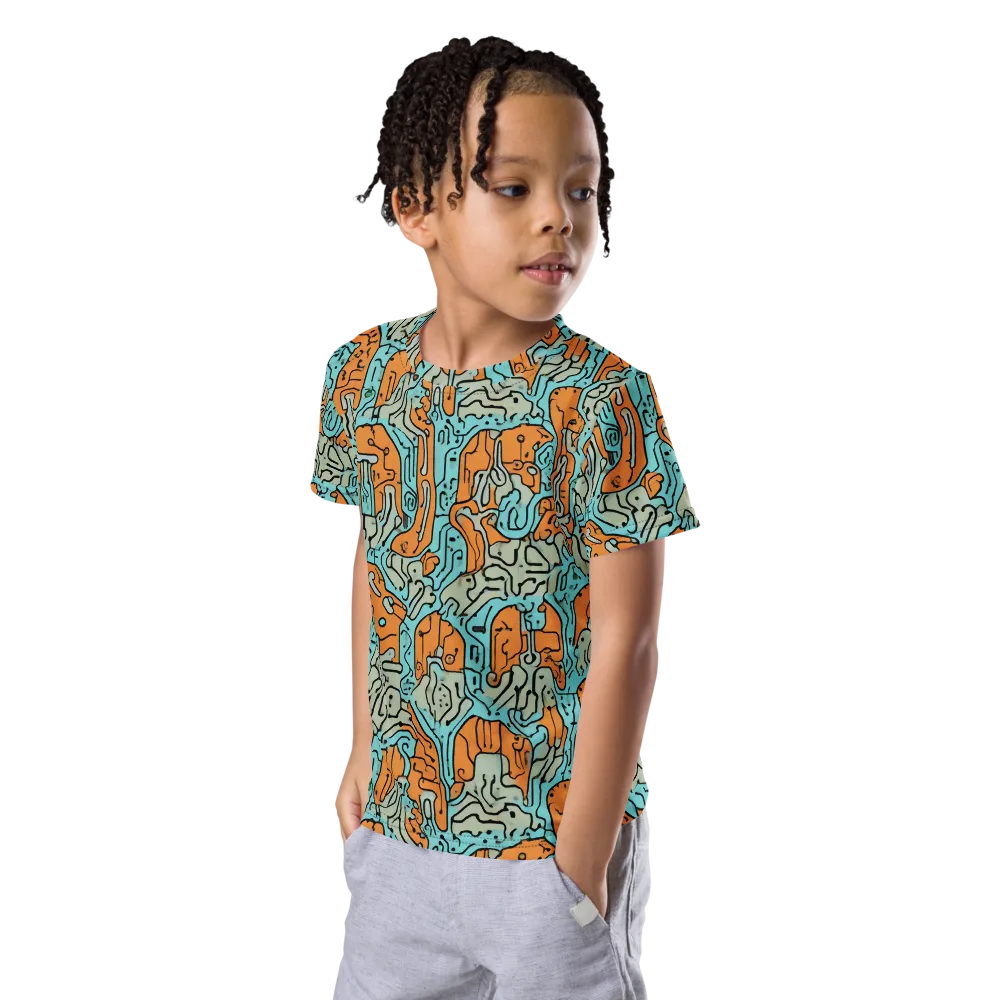 Tangerine Circuit on Kids Crew Neck T-Shirt — Left Front