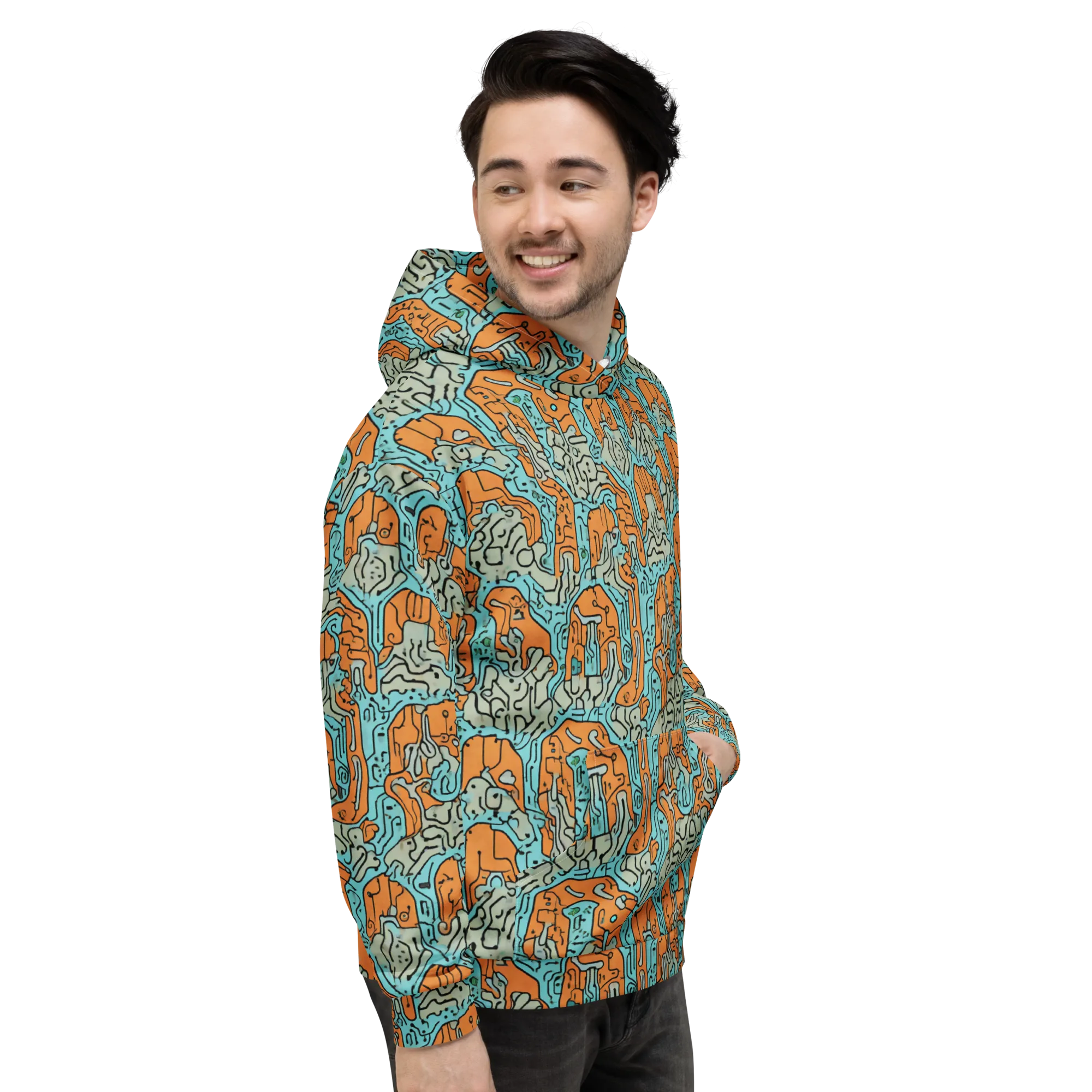 Tangerine Circuit on Hoodie — Right