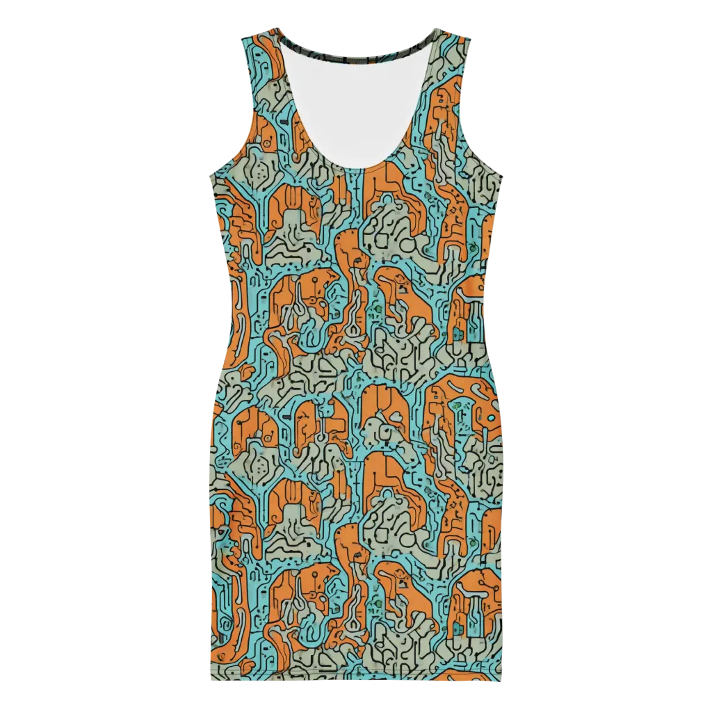 Tangerine Circuit on Bodycon Dress — Front