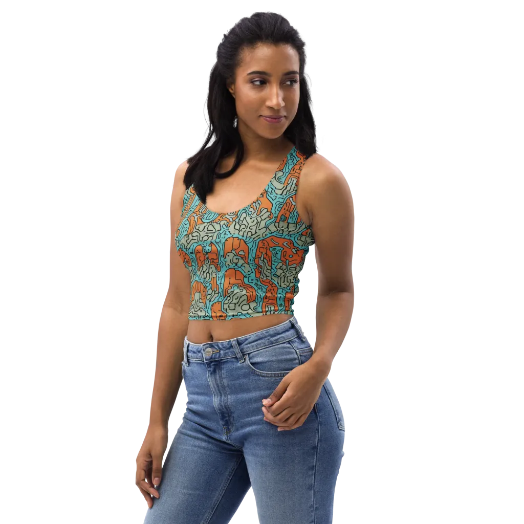 Tangerine Circuit on Crop Top — Left Front