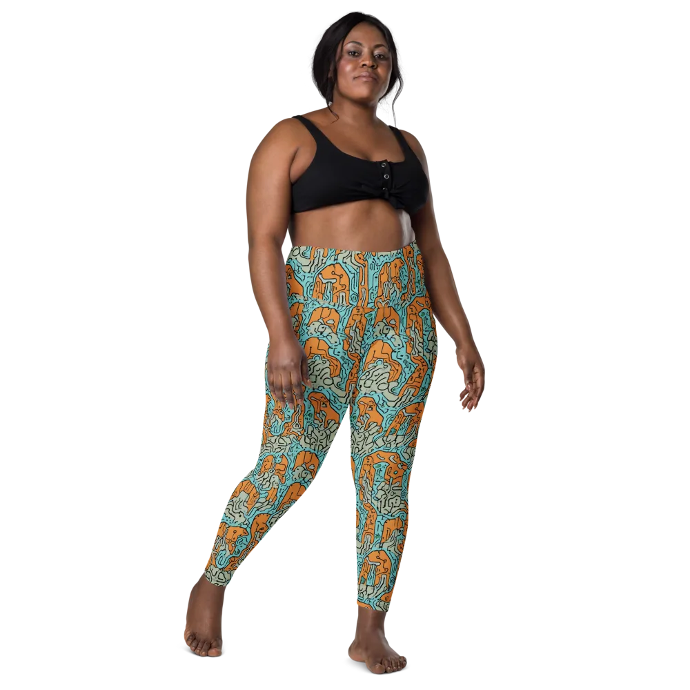 Tangerine Circuit on Leggings with Pockets — Front