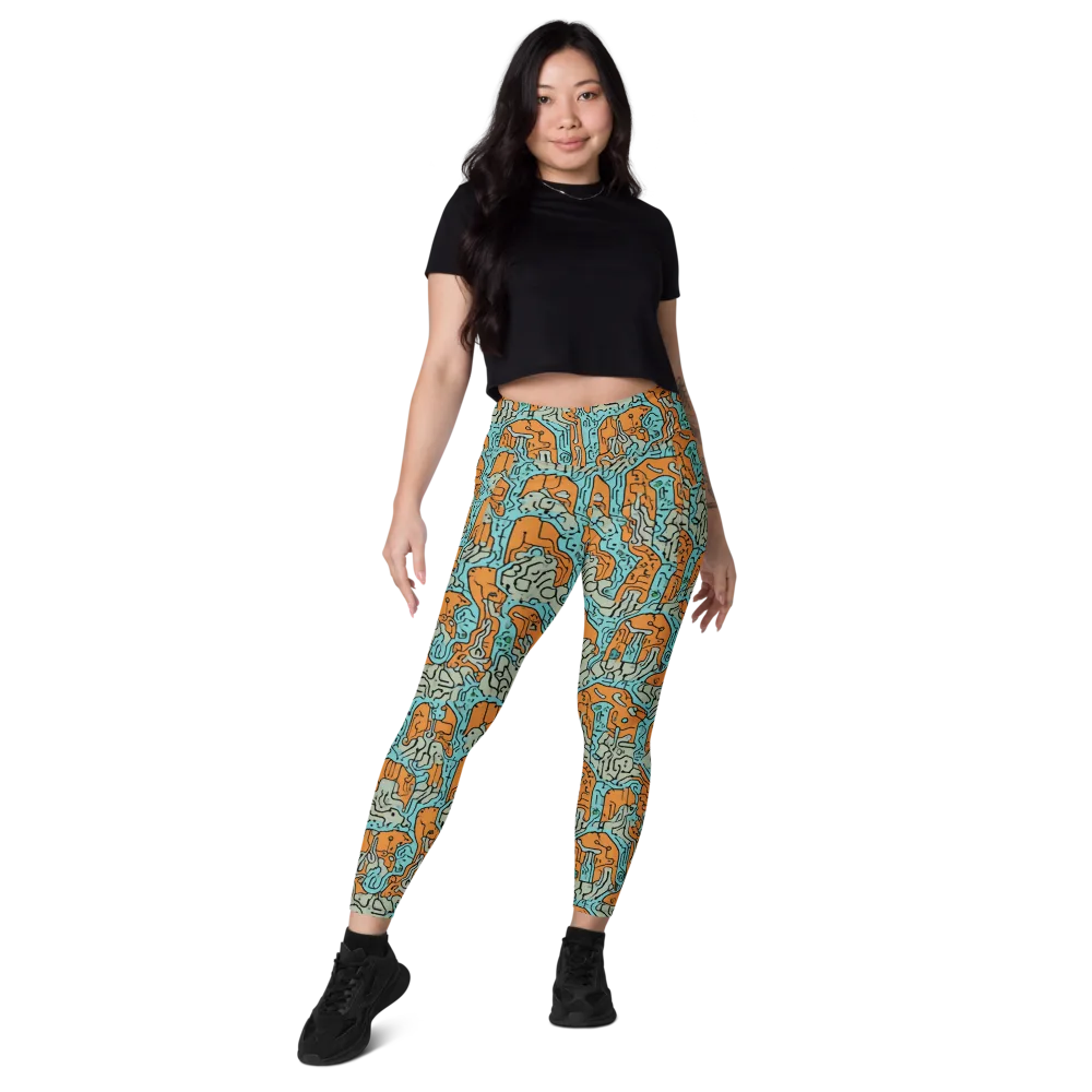 Tangerine Circuit on Leggings with Pockets — Front