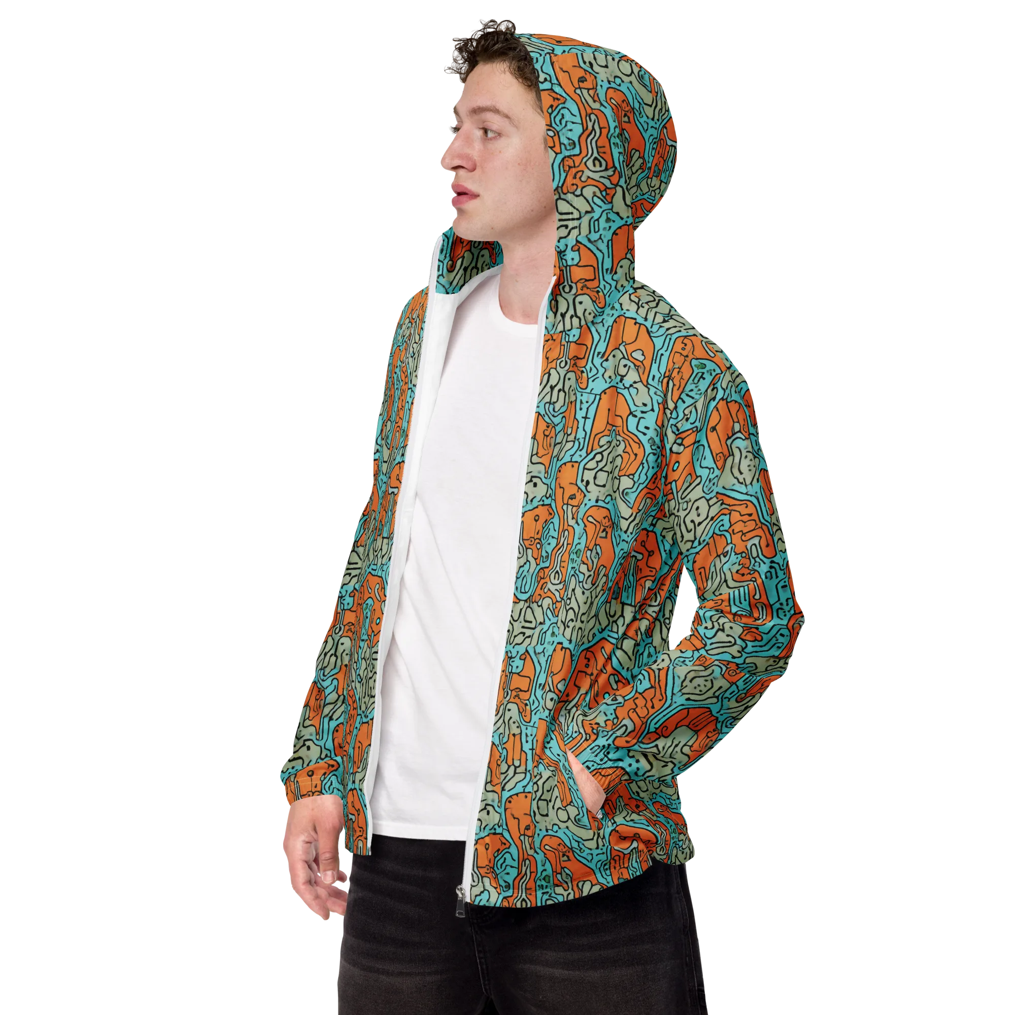 Tangerine Circuit on Men's Windbreaker — Left Front