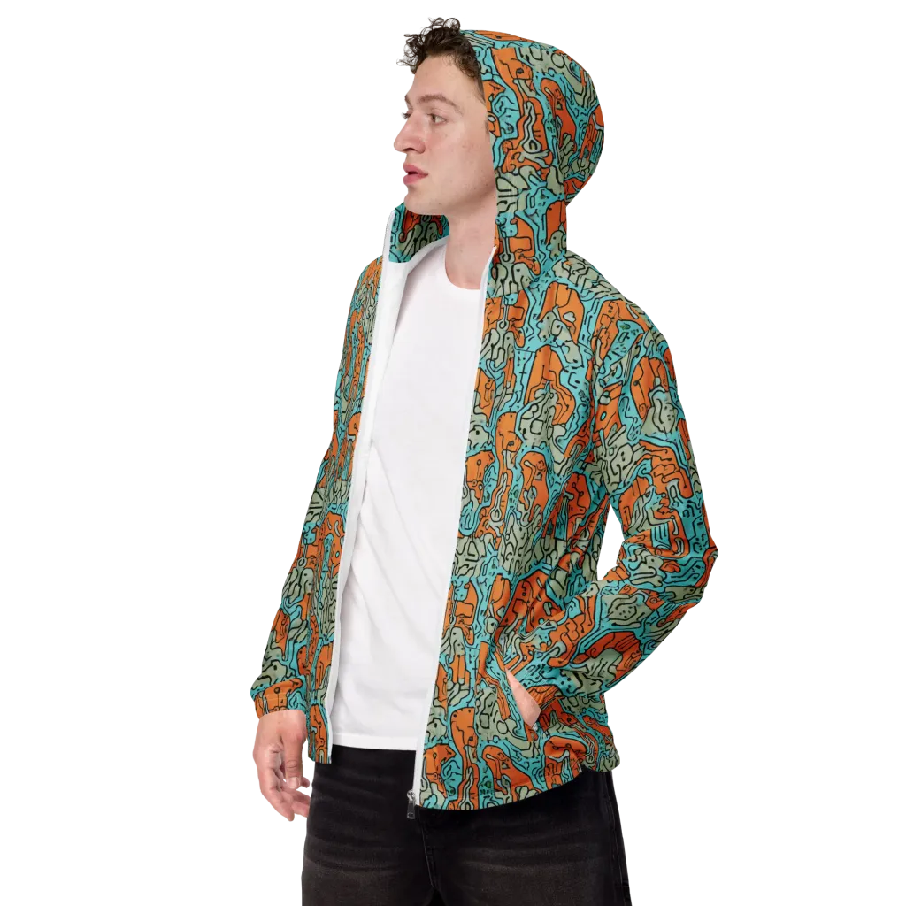 Tangerine Circuit on Men's Windbreaker — Left Front