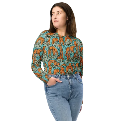 Tangerine Circuit on a Long Sleeve Crop Top