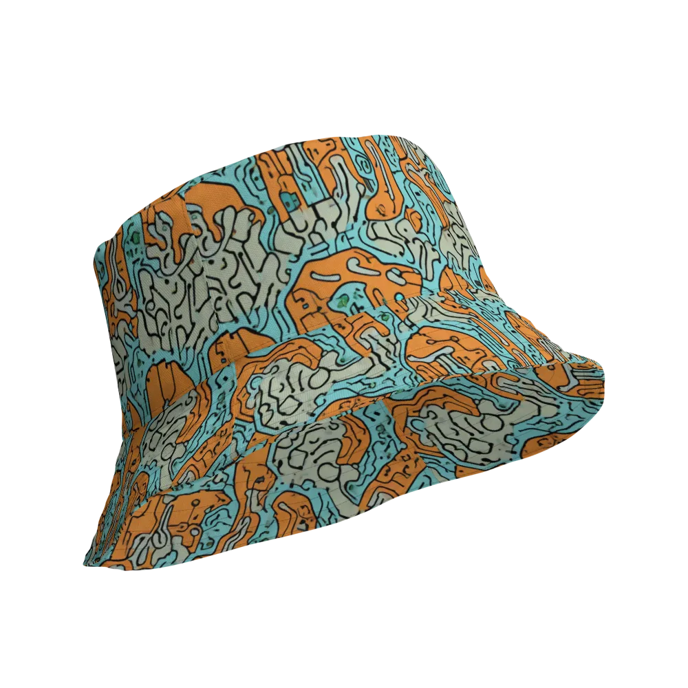 Tangerine Circuit on Reversible Bucket Hat — Product details Outside