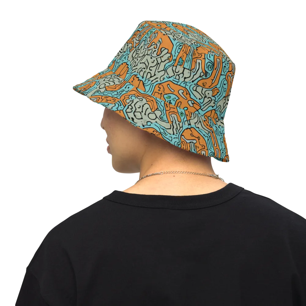 Tangerine Circuit on Reversible Bucket Hat — Back Inside