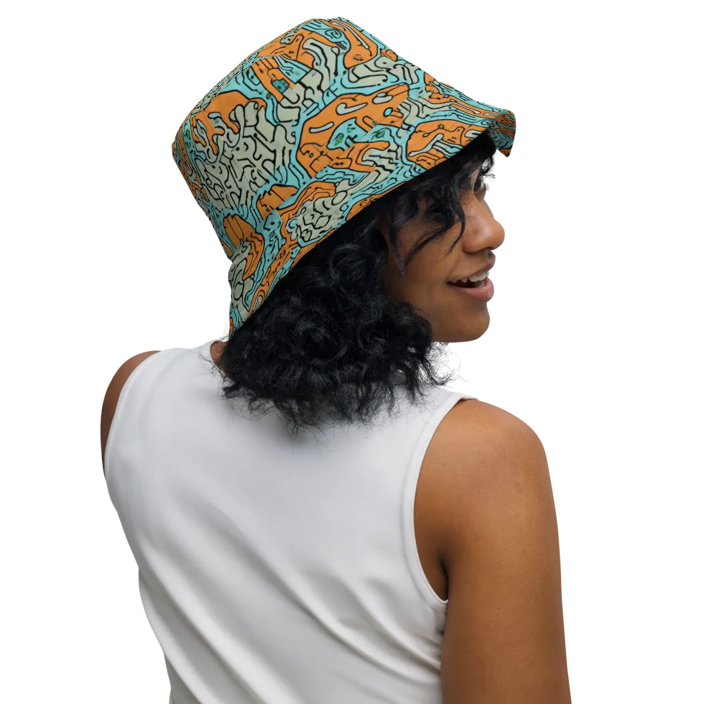 Tangerine Circuit on Reversible Bucket Hat — Right Outside