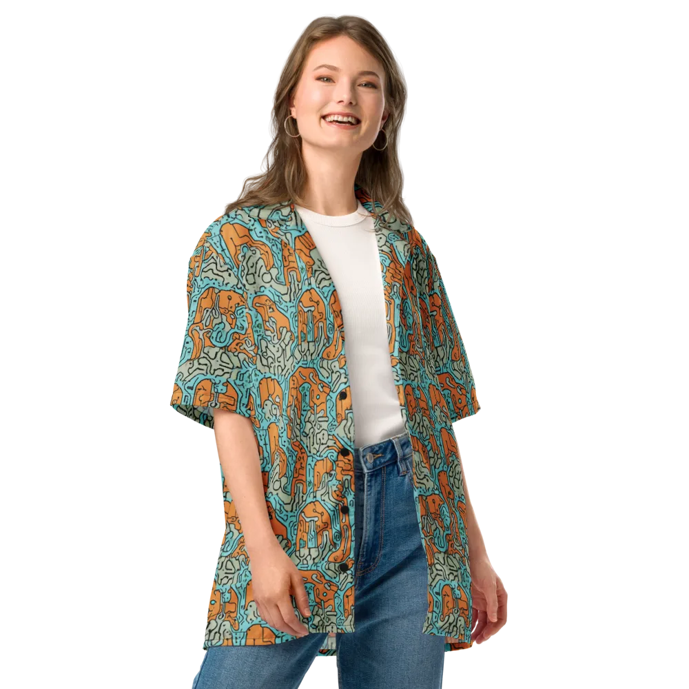 Tangerine Circuit on Button Shirt — Front