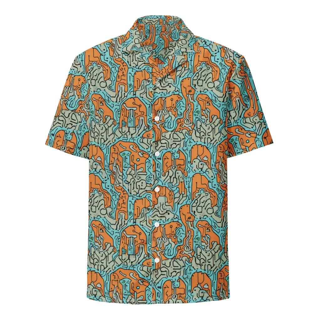 Tangerine Circuit on Button Shirt — Front