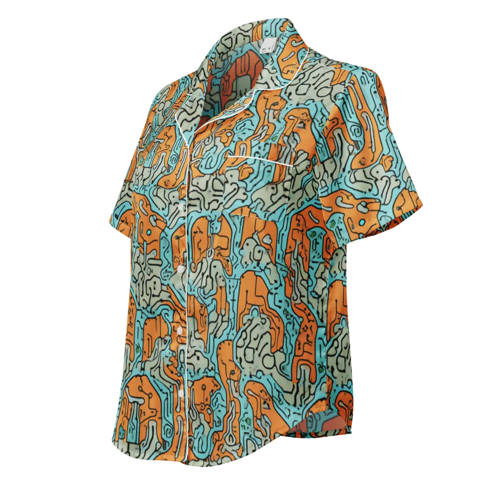Tangerine Circuit on Women's Short Sleeve Pajama Top — Left Front
